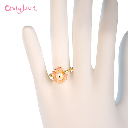 Pink Sakura White Shell Crystal Ring