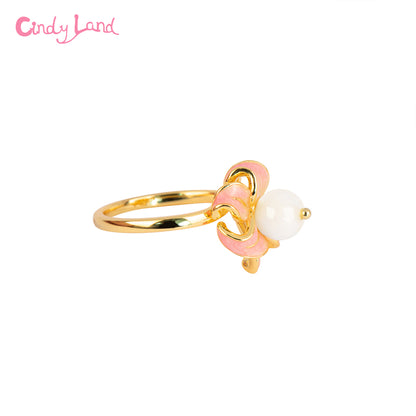 Pink Sakura White Shell Crystal Ring