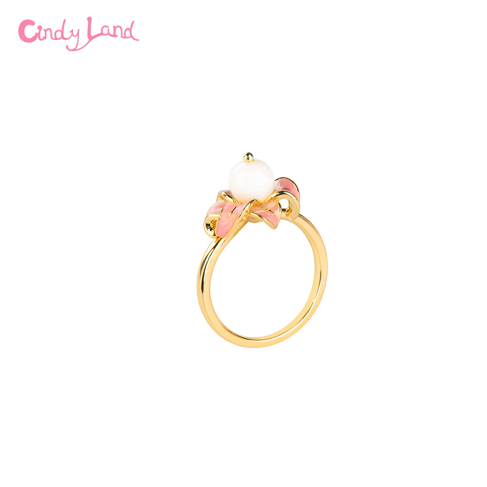 Pink Sakura White Shell Crystal Ring