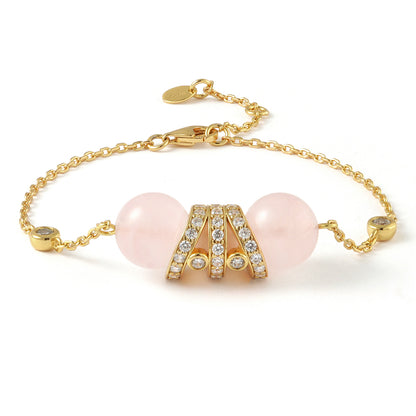 Natural crystal S925 silver rotating rose quartz bracelet, light luxury and exquisite women's style