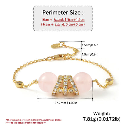 Natural crystal S925 silver rotating rose quartz bracelet, light luxury and exquisite women's style